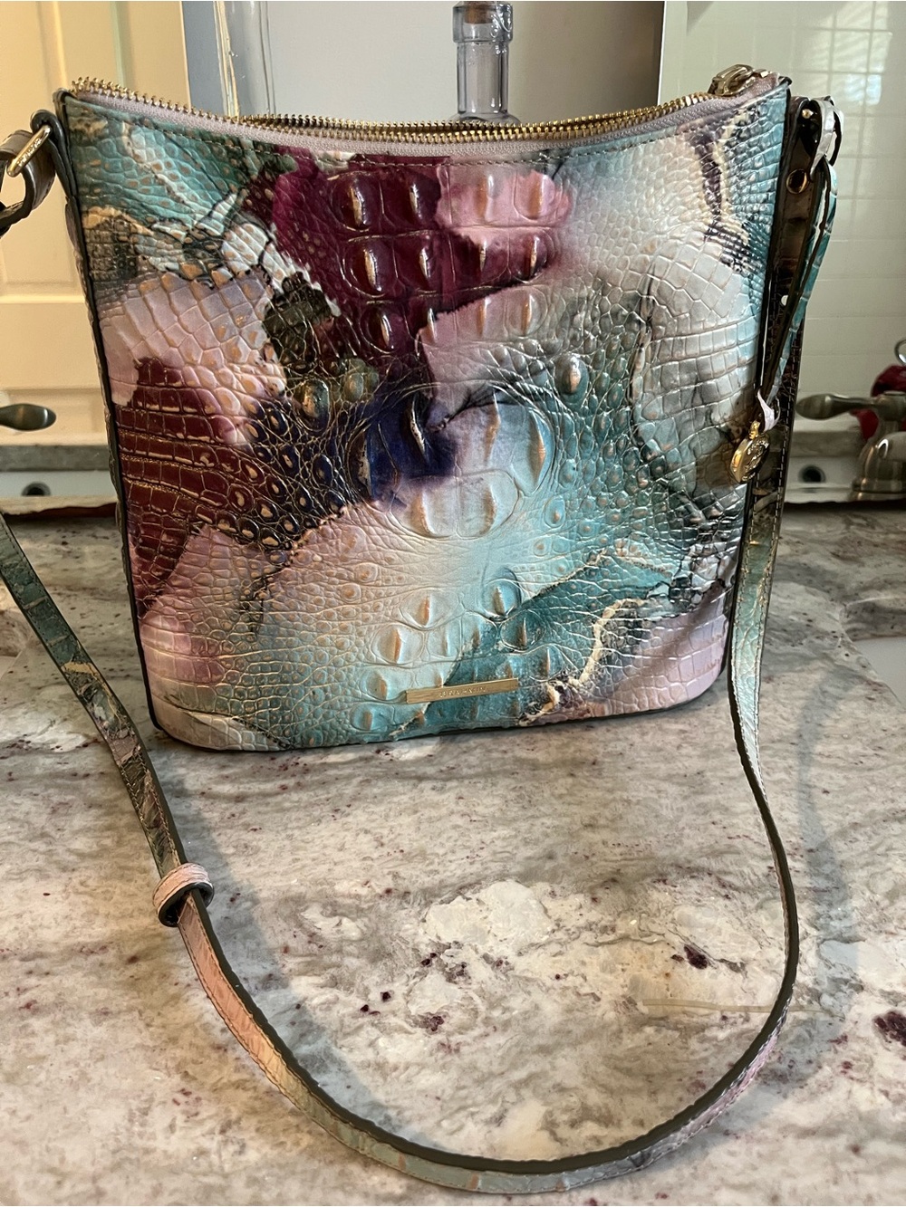 Brahmin  Croc-Embossed Multicolor Crossbody - Teal, Purple, Pink